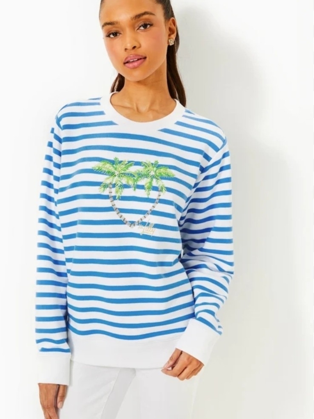 Lilly Pulitzer Blue & White Striped Palm Heart Sweatshirt
